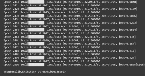 CNN training log showing accuracy