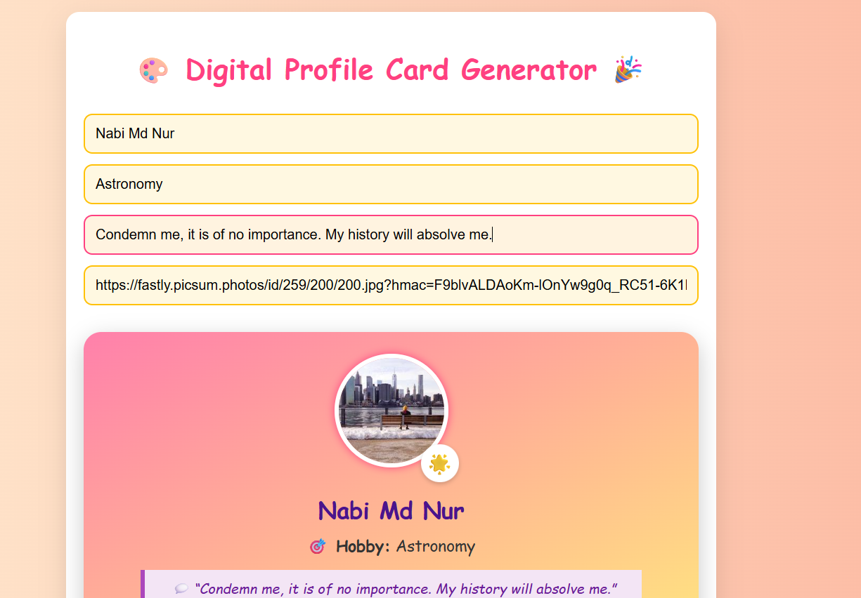 Digital Profile Card Generator screenshot